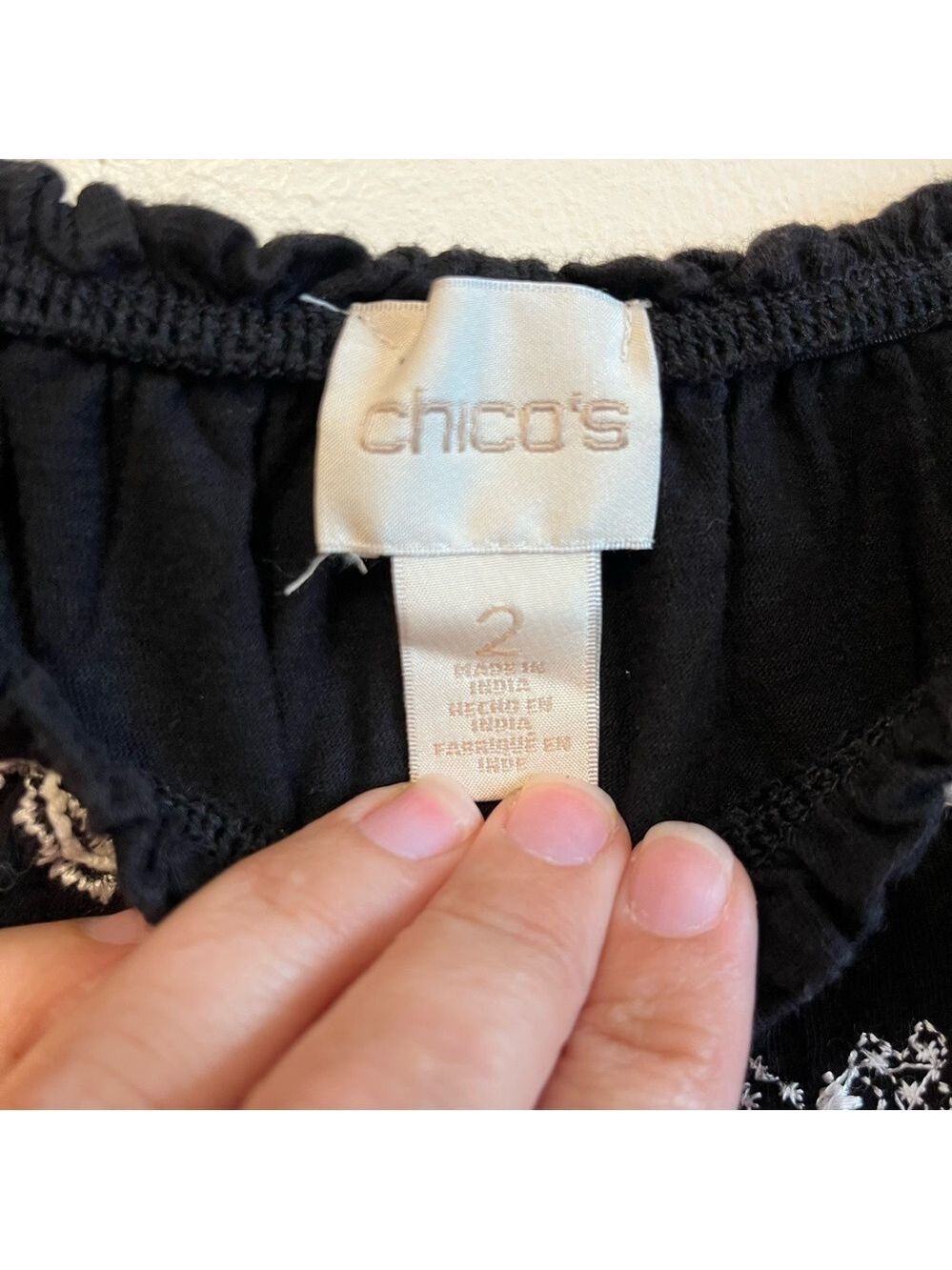 Chico's Black Blouse with White Embroidery - Picture 4 of 6